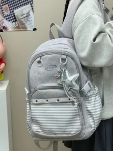 Zaino scolastico a pois e righe stile coreano da donna, grande capacità e stile casual.