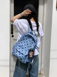 Zaino a pois in stile coreano da donna, grande borsa casual per la scuola e uso quotidiano.