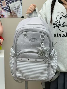 Zaino da scuola grigio a pois rigato stile coreano per studenti borsa da viaggio casual