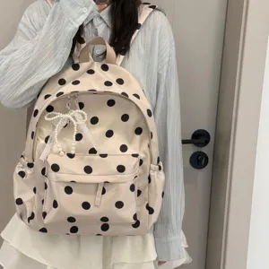 Korean style polka dot backpack cute school bag for teenage girls lightweight casual daypack