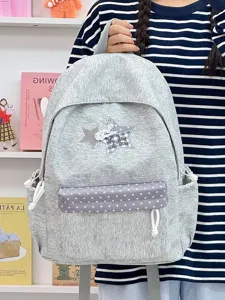 Sac à dos scolaire décontracté gris pour étudiants avec motif d'étoiles élégant et grande capacité.