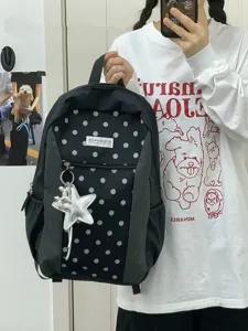 Mochila de estudiante de lunares estilo coreano viaje gran capacidad bolsa casual moda