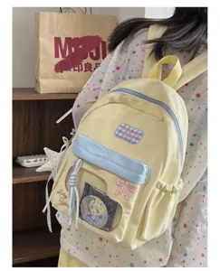 Sac à dos Ita-bag jaune mignon avec fenêtre transparente, broderie nœud et grande capacité.