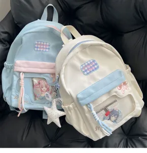 Mignon sac à dos ita en toile esthétique avec fenêtre transparente broderie nœud cartable
