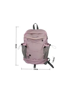 Detailed view of the Korean Y2K pink backpack showing its dimensions, pockets, and straps.