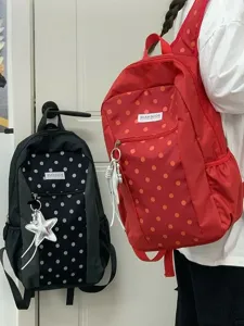 Mochila escolar de lunares estilo coreano bolso de viaje informal ligero para ordenador portátil.