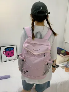 Y2K style casual pink backpack for women and students, lightweight and stylish daily school bag.