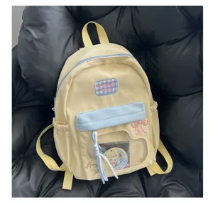 Joli sac à dos ita jaune avec fenêtre transparente, broderie de nœud pour l'école.