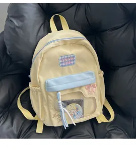 Joli sac à dos ita pastel avec fenêtre avant transparente broderie nœud grand cartable
