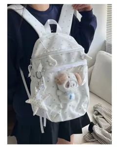 Transparent polka dot backpack ita bag for teen girls, cute doll window school bag.