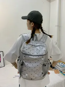 Y2K aesthetic grey polka dot backpack casual school bookbag for teen girls commute daily