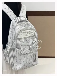 Korean style girls backpack casual star pattern large capacity school bag with small pouch