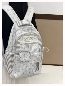 Korean style girls school backpack grey star pattern casual daypack large capacity