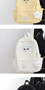 Korean style cute canvas backpack for women school casual daily lovely shoulder bag with bear