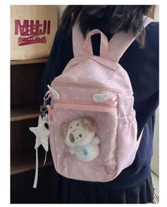 Cute pink polka dot transparent ita backpack student school bag with doll window cute daily use