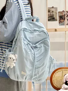 Korean Style Nylon Pleated Casual Backpack Lightweight Large Capacity Travel School Bag For Women Men