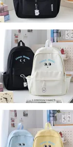 Detailed view of casual cute student backpack with large capacity and lovely embroidery design.