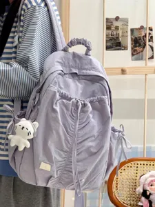 Korean style pleated lightweight backpack casual travel cute school bookbag for women