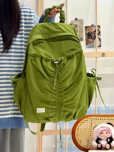 Detailed view of the Korean style pleated casual backpack, lightweight and spacious.