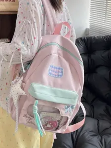 Sac à dos Ita rose style mignon avec fenêtre transparente nœud et pendentif étoile pour fille.