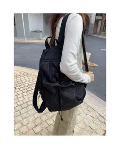 Black polka dot backpack casual minimalist school travel rucksack for daily students