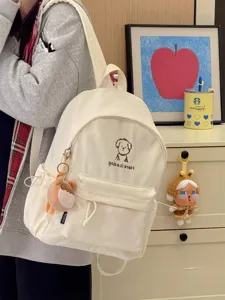 Korean style cute cartoon puppy embroidered canvas backpack casual student school bag