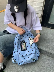 Zaino a pois blu in stile ins coreano per studenti, borsa scolastica di grande capacità.