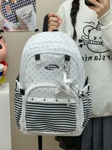 Zaino scolastico a righe in stile coreano da donna, capiente e leggero per studentesse.