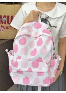 Zaino da studente in stile coreano carino con stampa di frutta rosa e grande capacità.