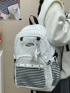 Zaino stile coreano a pois grande capacità borsa casual da scuola per donne alla moda