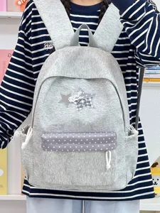 Sac à dos décontracté de style coréen ins pour femmes, joli design gris avec étoiles grande.
