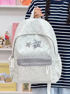 Sac à dos d'étudiant décontracté style coréen avec patch étoile mignon, grande capacité léger.