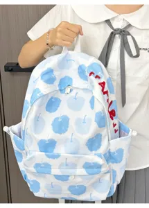 Zaino in tela con stampa mela blu carino coreano per studenti leggero casual versatile