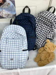 Zaino in tela a quadri stile coreano grande capacità borsa scolastica per donne viaggio