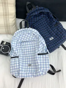 Zaino in tela a quadri in stile coreano da donna, grazioso zainetto scolastico capiente.