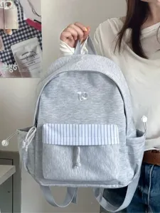 Zaino scolastico grigio in stile coreano per studenti, zaino casual minimalista capiente.