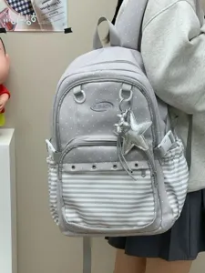 Zaino per studenti in stile coreano a pois e righe grande capacita per donna casual