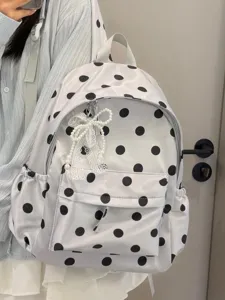 Korean style polka dot lightweight school backpack for teenage girls stylish daily use