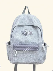 Sac à dos d'école en toile grise pour femme, joli motif étoile, sac de jour décontracté.