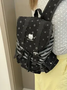 Zaino in velluto a coste stile coreano con stelle e righe per la scuola e i viaggi.