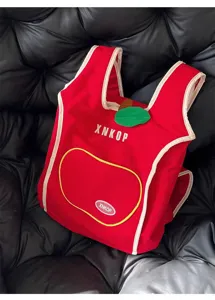 Mochila roja linda en forma de manzana estilo chaleco bolso escolar casual para mujeres