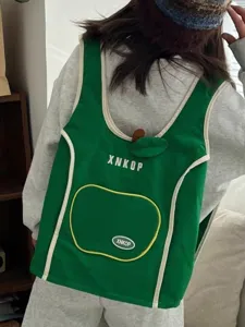 Mochila de lona verde manzana linda para mujeres, elegante mochila informal para viajes escolares.