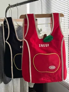 Mochila estilo coreano forma de manzana lona lindo bolso escolar casual de cercanías rojo negro