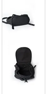 Korean style polka dot backpack detail view, casual black school bag for daily use.
