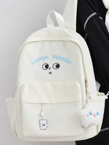 Korean Style Cute Cartoon School Backpack Nylon Large Capacity Casual Travel Daypack With Embroidery For Women Girls