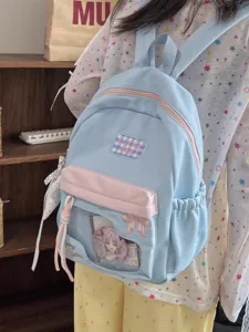 Joli sac à dos ita bleu clair avec fenêtre transparente, nœud et grande capacité.