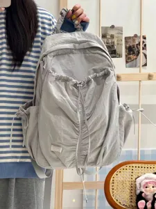 Korean style casual pleated backpack, student travel large capacity stylish rucksack bag.
