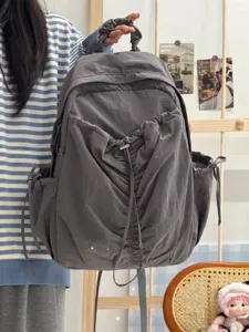 Korean style ruched casual travel backpack large capacity lightweight school bag for daily use.