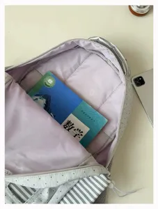 Korean style cute student backpack grey polka dot casual large capacity school bag