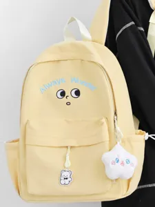 Korean style cute canvas backpack yellow school book bag lightweight daypack for student